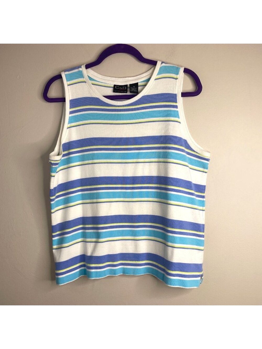 Vintage Top Womens Large Sporty Tennis Preppy Colorful Sleeveless Cropped Grunge